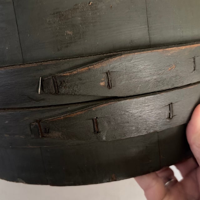 Wood Muted Green Antique Firkin Storage Box W/Lid For Sale - Image 7 of 10