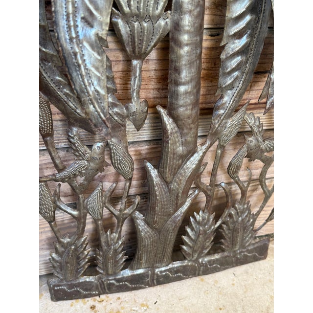 Late 20th Century Pair of Handcrafted Haitian Recycled Steel Palm Tree Wall Sculptures For Sale - Image 5 of 12