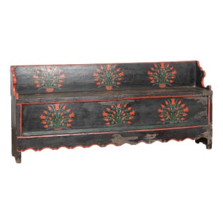 19th Century Original Painted Narrow Bench With Storage, Hungary For Sale