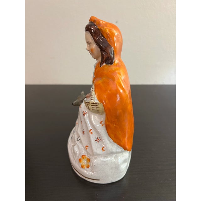 Antique English Staffordshire Woman With Basket and Dog Figure Circa 1860's For Sale - Image 9 of 12