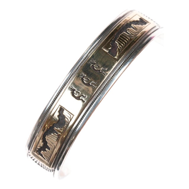 7.5" H 14k/sterling Vintage Southwestern Cuff Bracelet For Sale