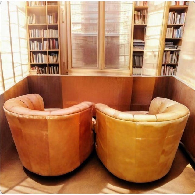 Animal Skin Pair of Swivel Barrel Full Grain Leather Chairs by Expressions Furniture For Sale - Image 7 of 8