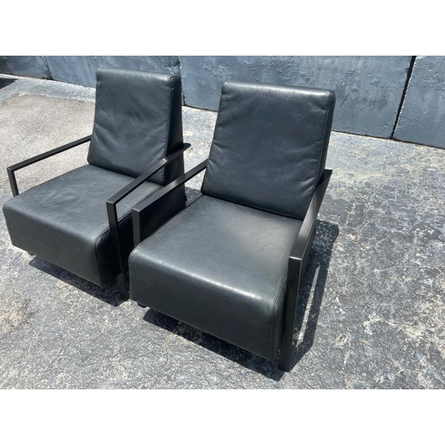 Pair of Black Leather Lounge Chairs by Bullfrog Germany, Kurt Beier ...