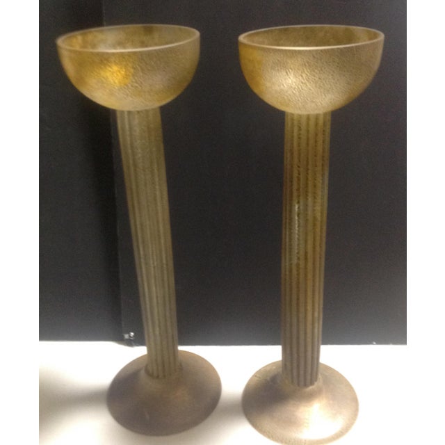 1980s Cenedese Large Tall Scavo Amber Gold Candle Holders A Pair Chairish
