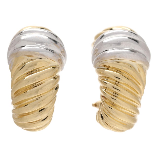 David Yurman Shrimp Clip on Earrings, 18k White & Yellow Gold, Length 19.4 Mm, A Pair For Sale