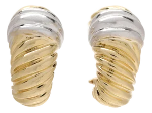 David Yurman Shrimp Clip on Earrings, 18k White & Yellow Gold, Length 19.4 Mm, A Pair