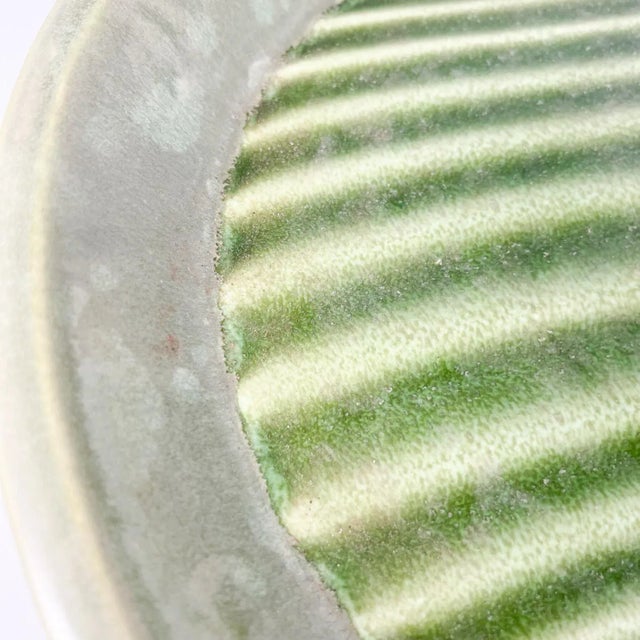 Mid-Century Modern 1970s Modernist Art Optical Dish Green Stripe Plate Usa For Sale - Image 3 of 10