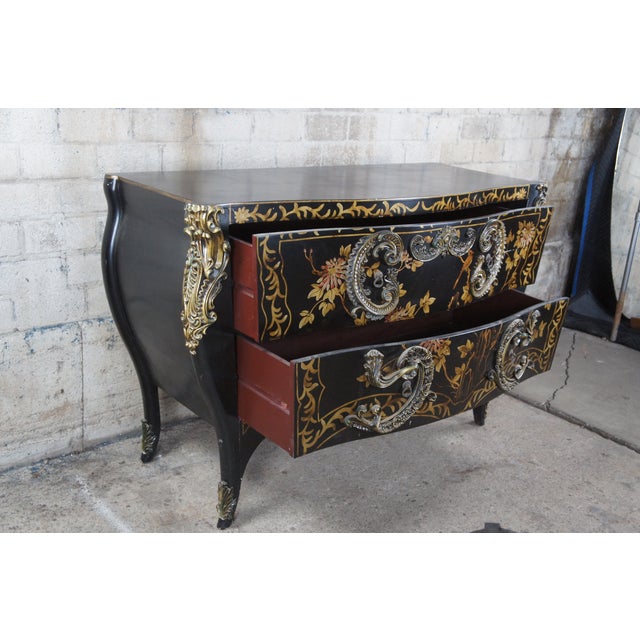 French Louis XV Style Chinoiserie Serpentine Bombe Commode Chest of Drawers For Sale - Image 6 of 12