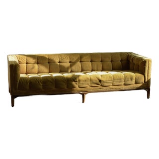 Biscuit Tufted Sofa Attributed to Maurice Bailey, Burnt Gold Velvet, 1960s Design For Sale