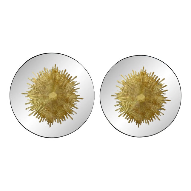 Hollywood Regency Style, Modern Round Sunburst Mirrors, Distressed Glass For Sale
