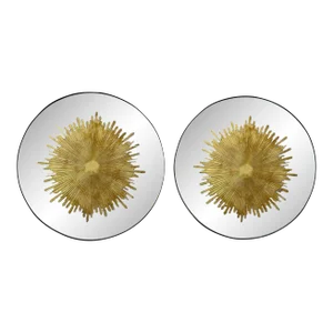 Hollywood Regency Style, Modern Round Sunburst Mirrors, Distressed Glass