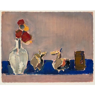 Efraim Fima, Chinese Israeli Modernist Still Life Lithograph Abstract Flowers in Vase For Sale