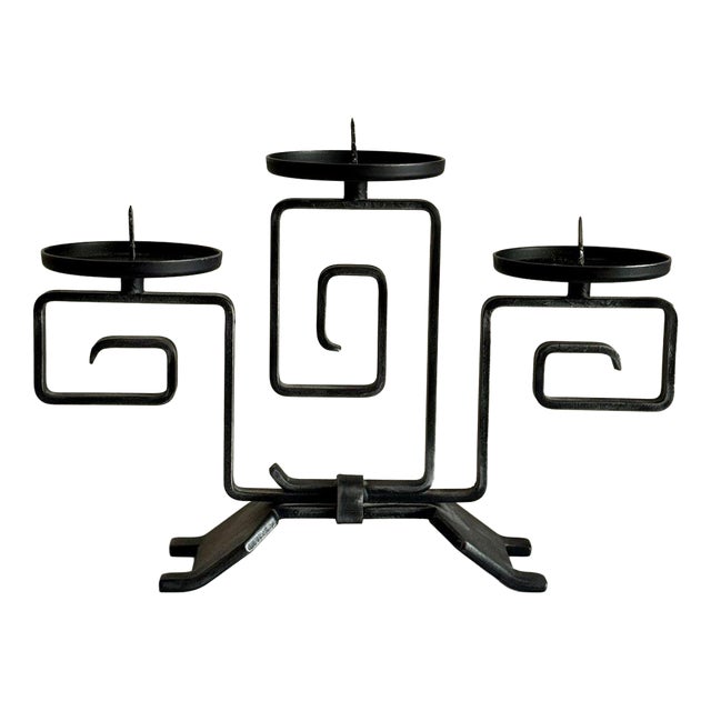 Brutalist Forged Candleholder in Metal For Sale