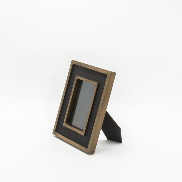 Modern Picture Frame 5x7” in Black Shagreen With Brass Details by Kifu Paris For Sale - Image 3 of 8