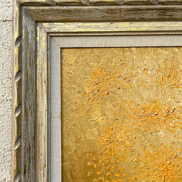 Wood Vintage Boho 1965 Original Floral Oil Painting on Board For Sale - Image 7 of 8