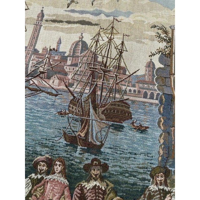 Vintage French Style Jacquard Port of Venice Tapestry in the style of Aubusson, 1970s For Sale - Image 15 of 18