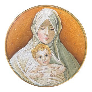1973 Vincente Tiziano Italian Art Pottery Mother & Child Wall Plate For Sale