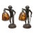 Vintage Figural Monkey Lantern Table Lamps With Amber Glass Shades – Pair For Sale