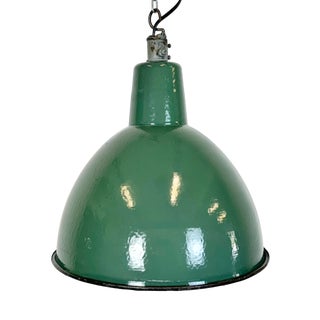 Industrial Green Enamel Factory Pendant Lamp, 1960s For Sale