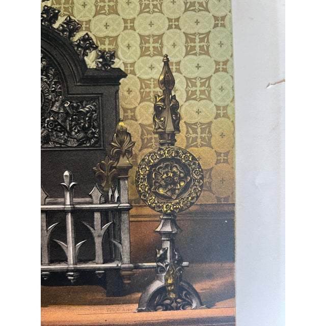 Antique Victorian Gothic Revival Chromolithograph "A Grate & Fire Dogs" by C. Jeakes & Co. London, C. 1865 For Sale - Image 4 of 8