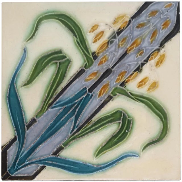 Sets of 4 unique antique tiles, with a beautiful Art Deco pattern manufactured around 1930 by Céramiques d 'Hemixem,...