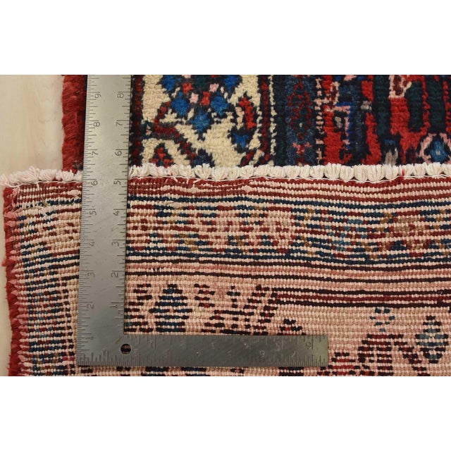 Hamedan Runner 4’4” X 9’10” Red Wool Vintage Tribal Hand-Knotted Oriental Rug For Sale - Image 15 of 15