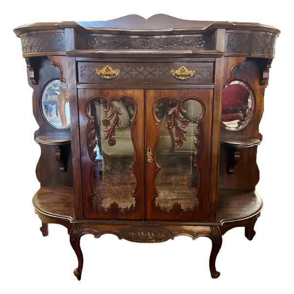 Antique Victorian/Edwardian Style Carved Mahogany Buffet Sideboard Cabinet For Sale
