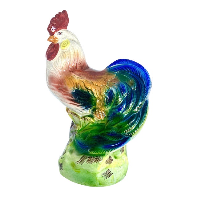 Large Vintage Mid 20th Century Hand Painted Ceramic Rooster For Sale