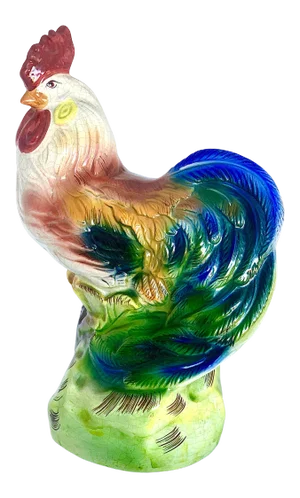 Large Vintage Mid 20th Century Hand Painted Ceramic Rooster