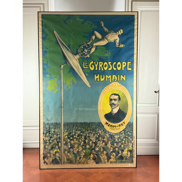 Navy Blue Candido Aragonez De Faria, Le Gyroscope Humain, Original Affiche, C. 1910 For Sale - Image 8 of 12