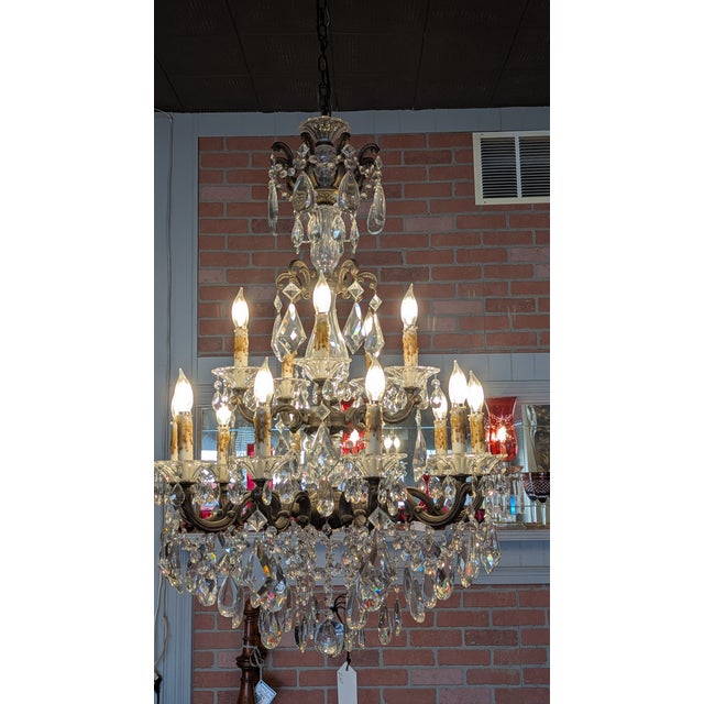 Antique Rococo Revival Chandelier, Metal & Crystal, France For Sale - Image 17 of 17
