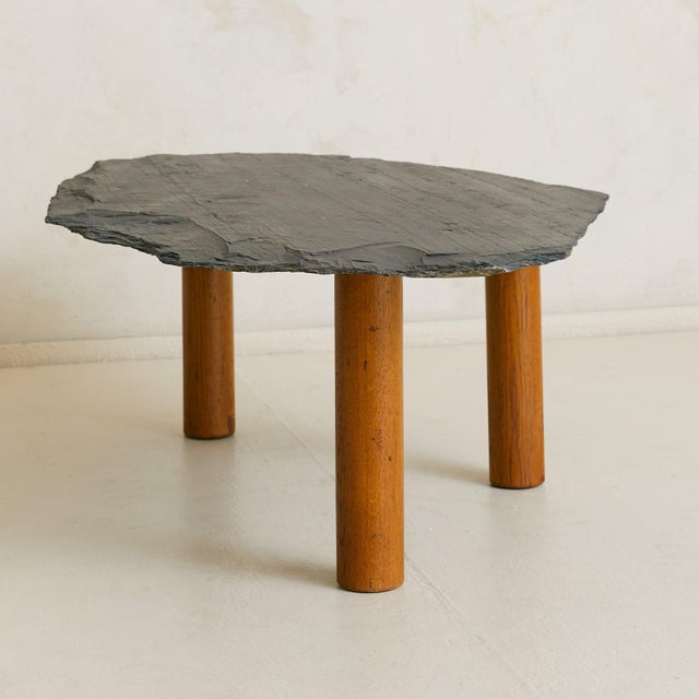 Vintage French Slate Top Coffee Table with Three Wooden Legs For Sale - Image 11 of 18