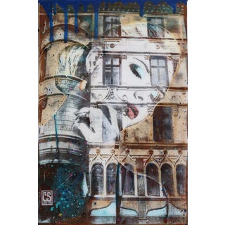 Surrealist Venice Architecture Figurative Mixed Media Resin Painting "Svelte Reflection" Original Artwork by Carl Smith For Sale