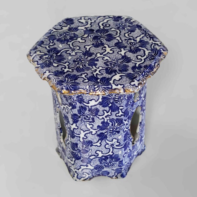 Blue European Garden Table - Antique Glazed Stoneware For Sale - Image 8 of 8