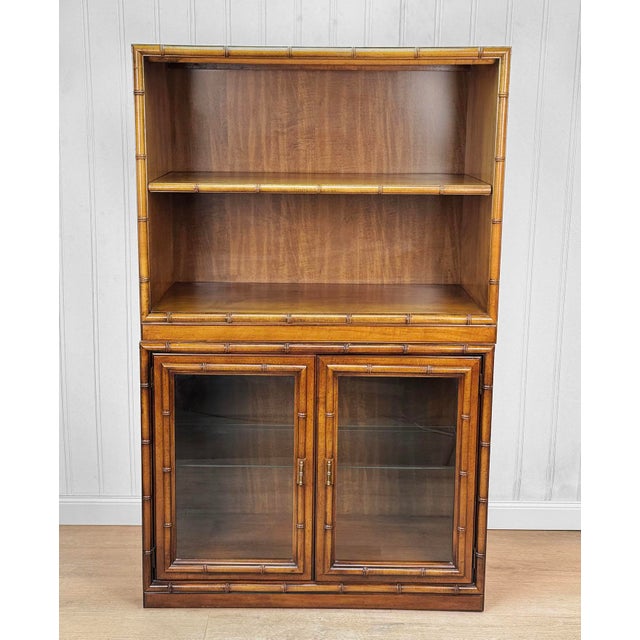 Vintage Chinoiserie Coastal Faux Rattan Bookshelf Cabinet, c.1970’s - Pairs Nicely with Many Mid-Century & Eclectic...