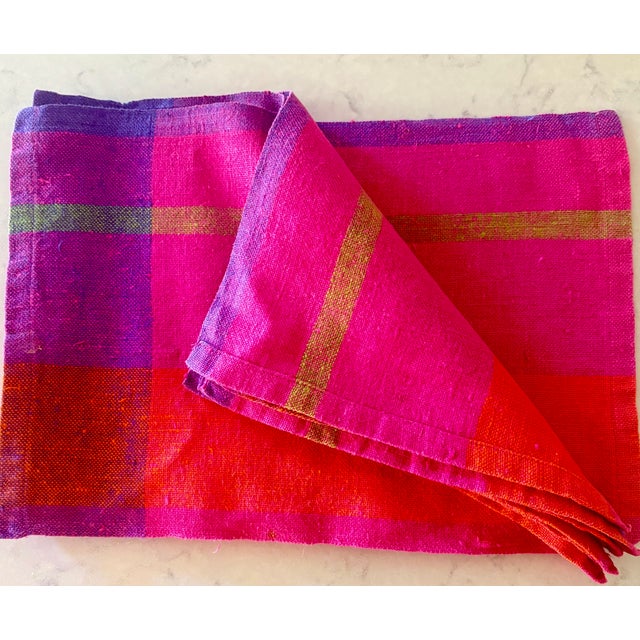 1980s Raspberry Pink Madras Plaid Dinner Napkins, Set of 12 For Sale - Image 4 of 10