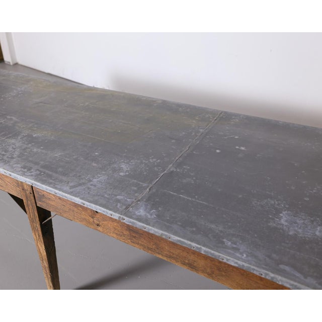 Antique French Oak Zinc Top Refectory Dining Table | Circa 1880 For Sale In Orlando - Image 6 of 14