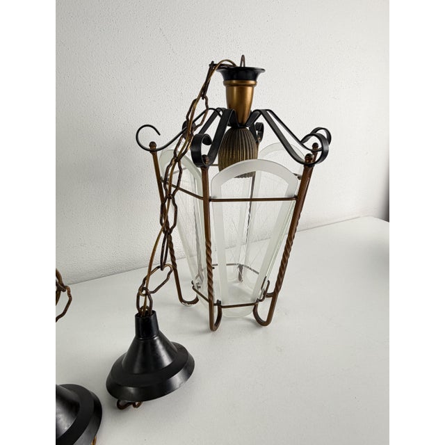 Pendant Lamps in Brass and Murano Glass, 1950s, Set of 2 For Sale - Image 12 of 13