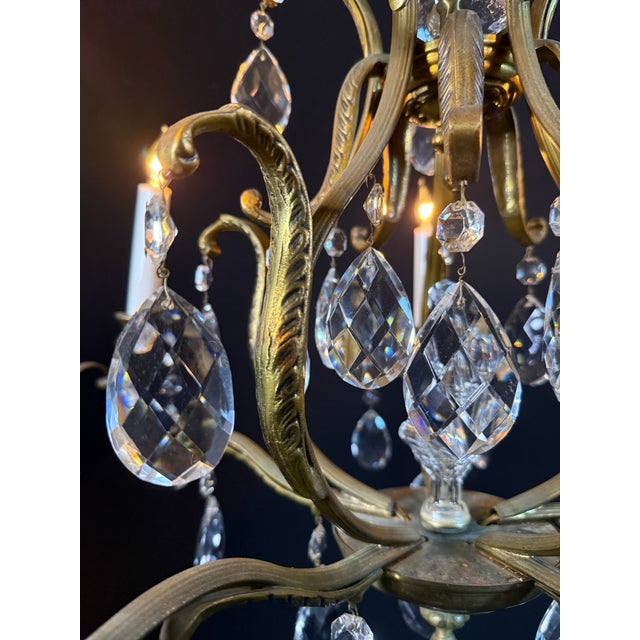 Antique French Brass & Crystal Birdcage Chandelier – 5 Light For Sale - Image 16 of 17