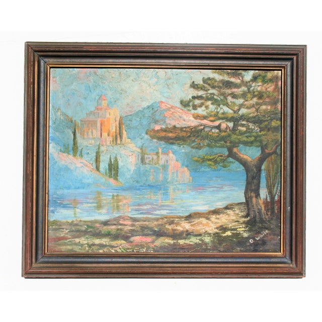 Sky Blue Italian Villa, Vintage Oil Painting For Sale - Image 8 of 8