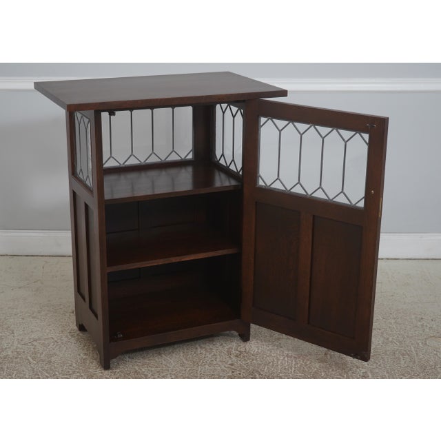 Mission Stickley Roycroft Mission Oak Leaded Glass Cabinet For Sale - Image 3 of 18