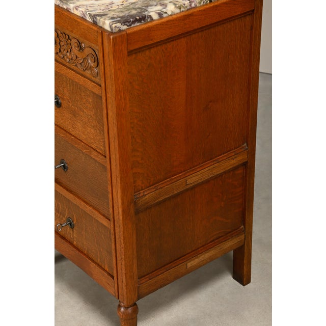 French Art Deco Nightstands in Oak and Marble, 1930s, Set of 2 For Sale - Image 18 of 18