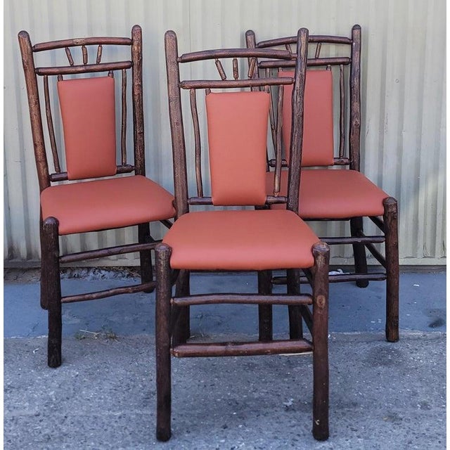 Folk Art 1930s Old Hickory Dinning Chairs Set of Six Leather Seats Chairs For Sale - Image 3 of 10