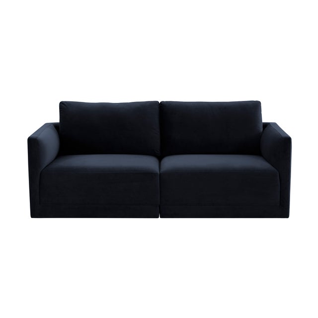 Boho Chic Willow Navy Modular Performance Velvet Loveseat For Sale - Image 3 of 6