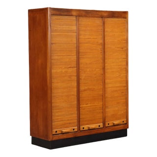 Rolling Shutter Cabinet in Walnut Veneer and Formica Top For Sale