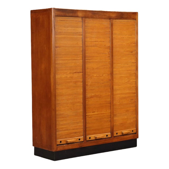 Rolling Shutter Cabinet in Walnut Veneer and Formica Top For Sale