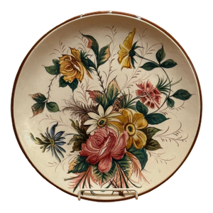 Large 1980s Italian Hand Painted Floral Platter Signed & Numbered Made in Italy