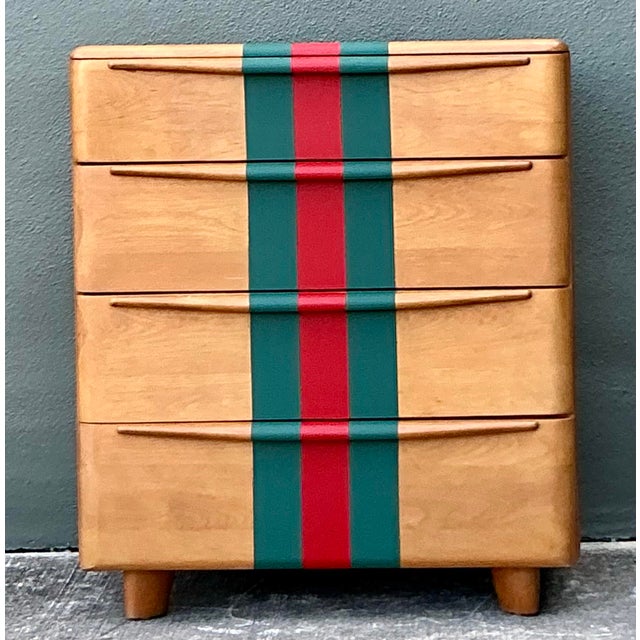 Pop Art Vintage Boho Heywood Wakefield Racing Stripe Chest of Drawers For Sale - Image 3 of 7