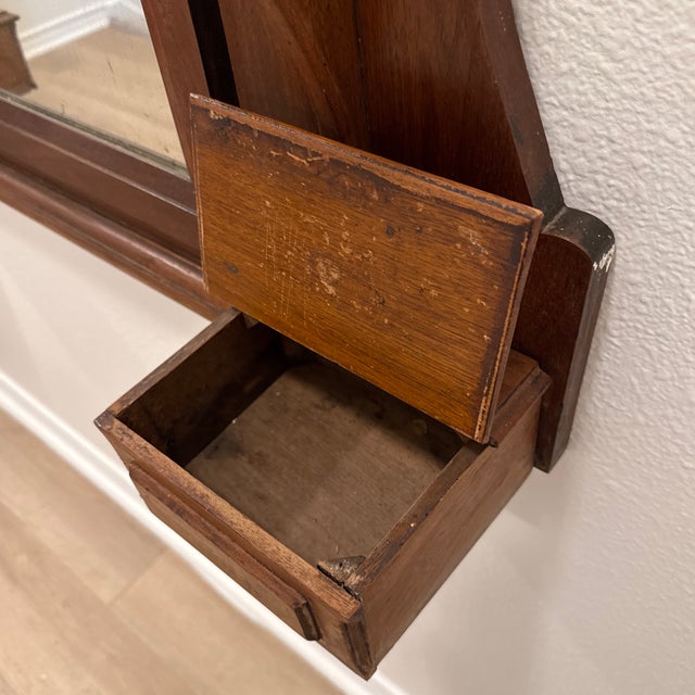 Burnt Umber Victorian Eastlake-Style Carved Walnut Wall Mirror With Shelves & Storage Boxes For Sale - Image 8 of 11