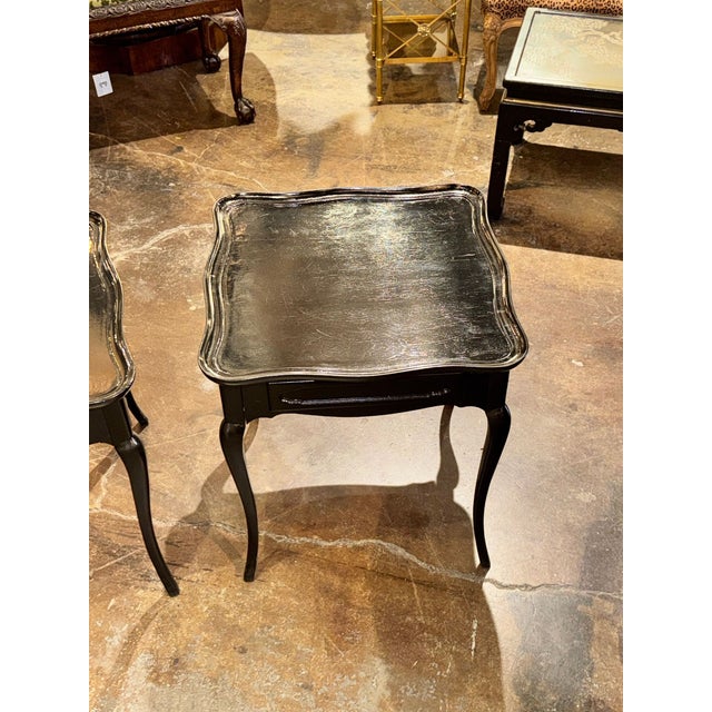 Traditional Pair of Vintage French Black Oak Side Tables For Sale - Image 3 of 7
